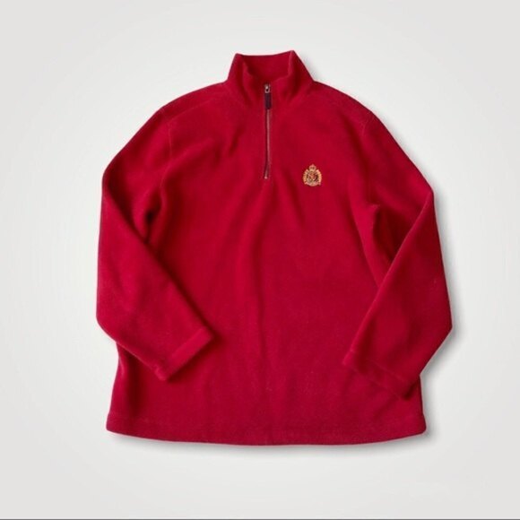 Lauren Ralph Lauren Fleece Sweatshirt Quarter Zip Dark Red Large - Picture 4 of 10